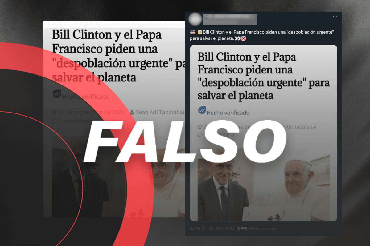 Falso que Bill Clinton y el Papa Francisco pidieran una “despoblación urgente” para salvar el mundo